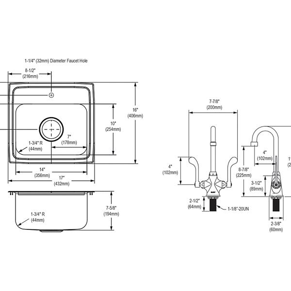 Elkay LR1716C Lustertone® Classic Stainless Steel 17" x 16" x 7-5/8" 1-Hole Single Bowl Drop-in Sink + Faucet Kit