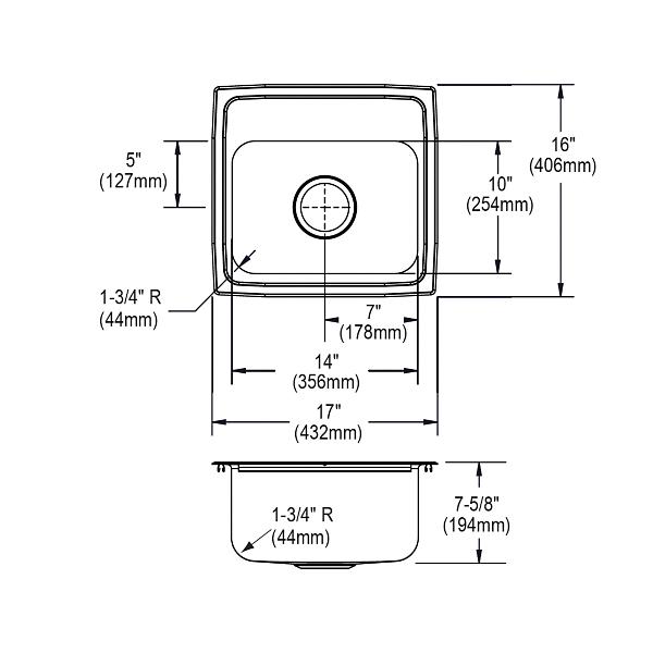 Elkay LR1716C Lustertone® Classic Stainless Steel 17" x 16" x 7-5/8" 1-Hole Single Bowl Drop-in Sink + Faucet Kit