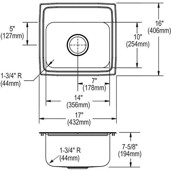 Elkay LR1716 Lustertone® Classic Stainless Steel 17" x 16" x 7-5/8" Single Bowl Drop-in Sink