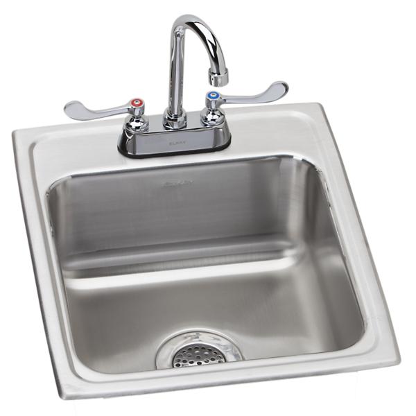 Elkay LR1720C Lustertone® Classic Stainless Steel 17" x 20" x 7-5/8" 2-Hole Single Bowl Drop-in Sink + Faucet Kit