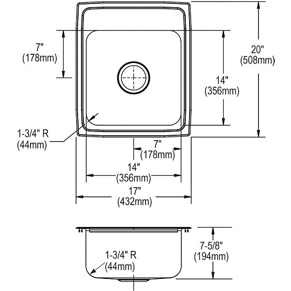 Elkay LR1720 Lustertone® Classic Stainless Steel 17" x 20" x 7-5/8" Single Bowl Drop-in Sink