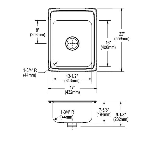 Elkay LR1722PD Lustertone® Classic Stainless Steel 17" x 22" x 7-5/8" Single Bowl Drop-in Sink with Perfect Drain®
