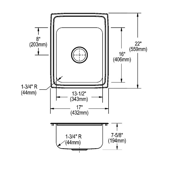 Elkay LR1722 Lustertone® Classic Stainless Steel 17" x 22" x 7-5/8" Single Bowl Drop-in Sink