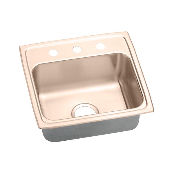 Elkay LR19193-CU CuVerro Antimicrobial Copper 19-1/2" x 19" x 7-1/2" 3-Hole Single Bowl Drop-in Sink