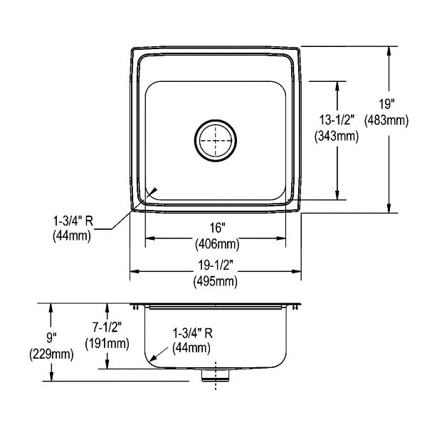 Elkay LR1919PD Lustertone® Classic Stainless Steel 19-1/2" x 19" x 7-1/2" Single Bowl Drop-in Sink with Perfect Drain®