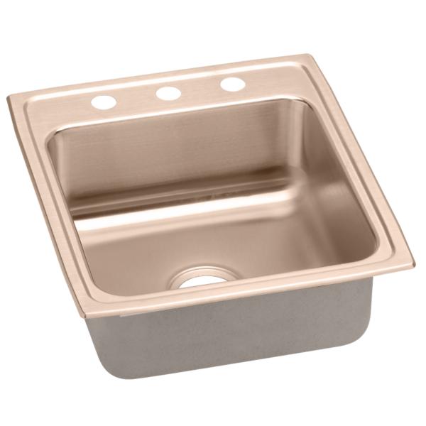 Elkay LRAD2022653-CU CuVerro® antimicrobial copper 19-1/2" x 22" x 6-1/2" 3-Hole Single Bowl Drop-in ADA Sink