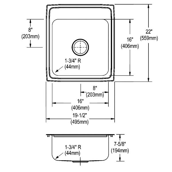 Elkay LR2022 Lustertone® Classic Stainless Steel 19-1/2" x 22" x 7-5/8" Single Bowl Drop-in Sink