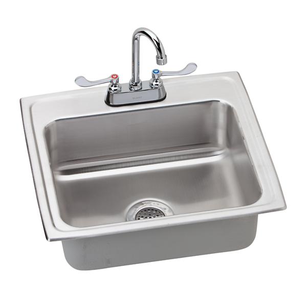 Elkay LR2219C Lustertone® Classic Stainless Steel 22" x 19-1/2" x 7-5/8" 2-Hole Single Bowl Drop-in Sink + Faucet Kit