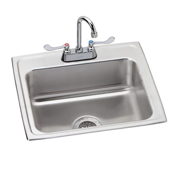 Elkay LR2219SC Lustertone® Classic Stainless Steel 22" x 19-1/2" x 7-5/8" 2-Hole Single Bowl Drop-in Sink + Faucet Kit