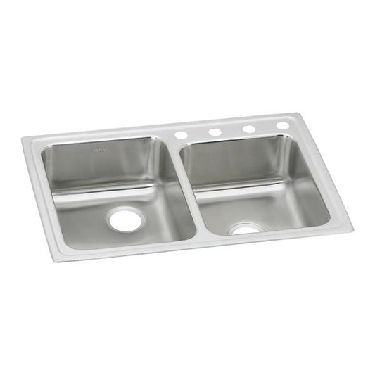 Elkay LR250 Lustertone® Classic Stainless Steel 33" x 22" x 7-7/8" Offset Double Bowl Drop-in Sink