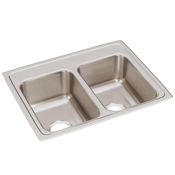 Elkay LRQ2519 Lustertone® Classic Stainless Steel 25" x 19-1/2" x 7-5/8" Equal Double Bowl Drop-in Sink with Quick-clip