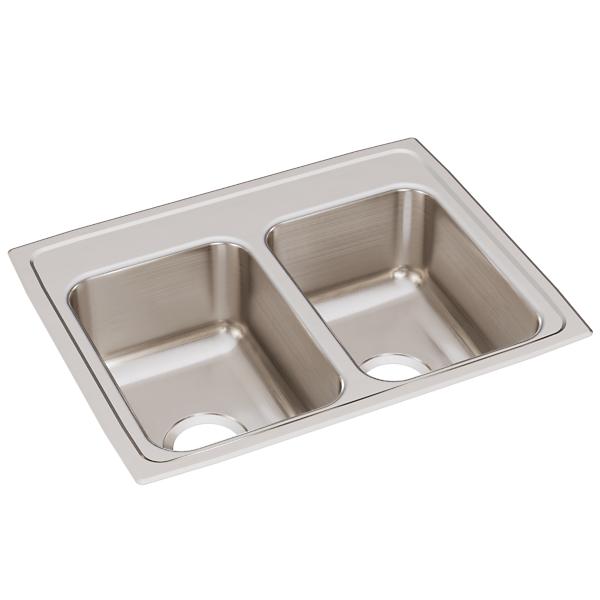 Elkay LR2519 Lustertone® Classic Stainless Steel 25" x 19-1/2" x 7-5/8" Equal Double Bowl Drop-in Sink