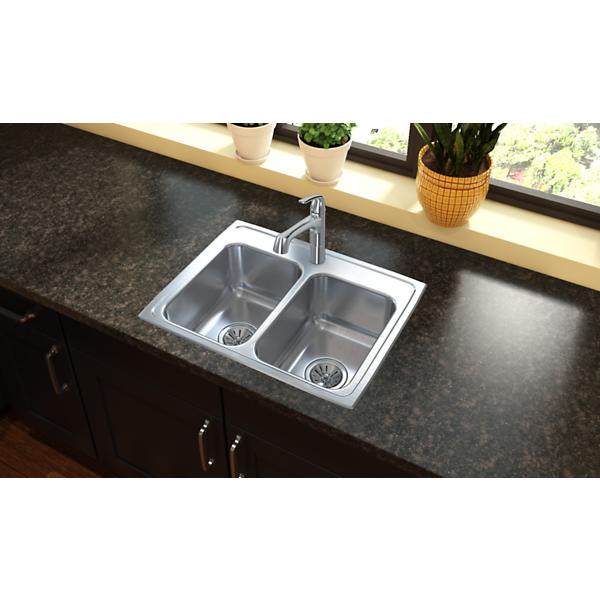 Elkay LRQ2519 Lustertone® Classic Stainless Steel 25" x 19-1/2" x 7-5/8" Equal Double Bowl Drop-in Sink with Quick-clip