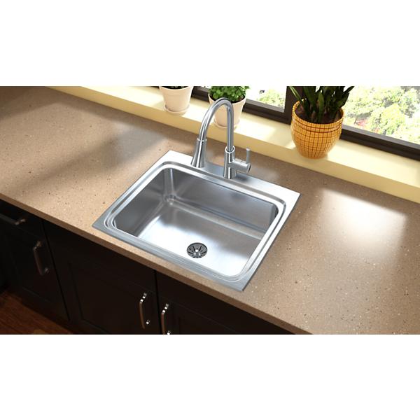 Elkay LR2522PD Lustertone® Classic Stainless Steel 25" x 22" x 8-1/8" Single Bowl Drop-in Sink with Perfect Drain®