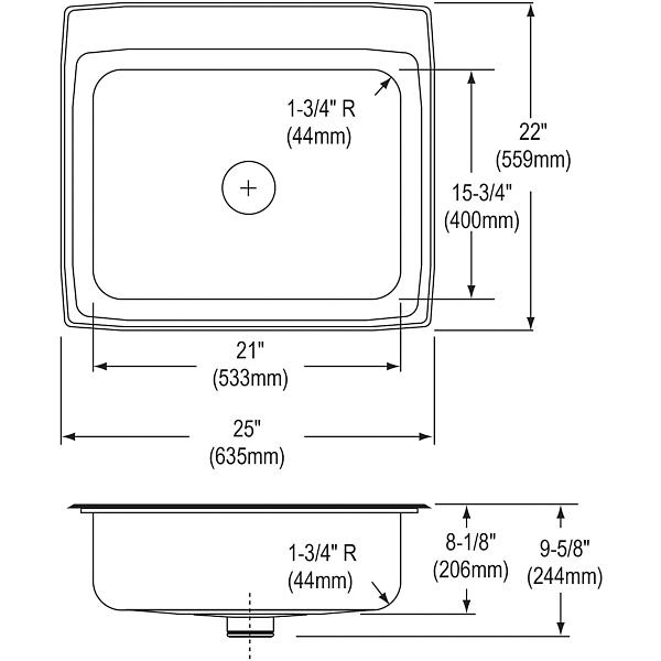 Elkay LR2522PD Lustertone® Classic Stainless Steel 25" x 22" x 8-1/8" Single Bowl Drop-in Sink with Perfect Drain®