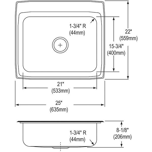 Elkay LR2522 Lustertone® Classic Stainless Steel 25" x 22" x 8-1/8" Single Bowl Drop-in Sink