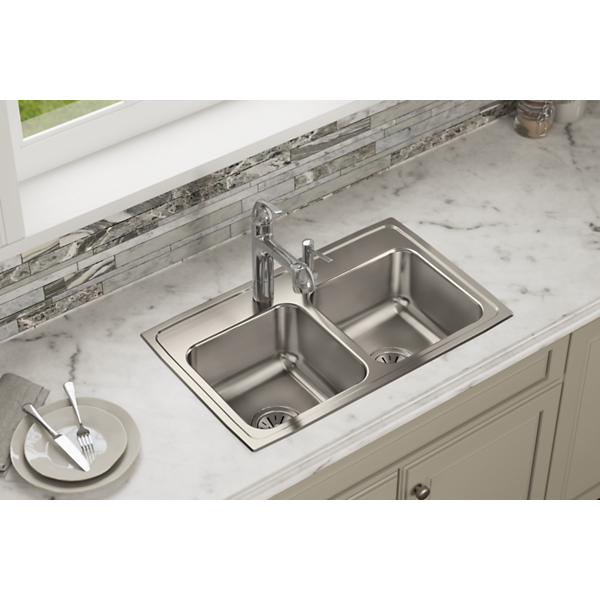 Elkay LR2918 Lustertone® Classic Stainless Steel 29" x 18" x 7-5/8" Equal Double Bowl Drop-in Sink