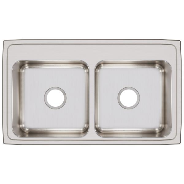 Elkay LR3319 Lustertone® Classic Stainless Steel 33" x 19-1/2" x 7-5/8" Equal Double Bowl Drop-in Sink