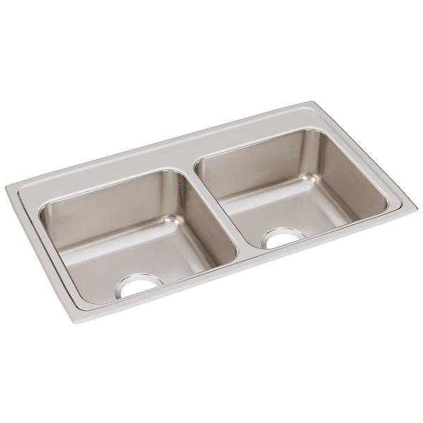 Elkay LR3319 Lustertone® Classic Stainless Steel 33" x 19-1/2" x 7-5/8" Equal Double Bowl Drop-in Sink