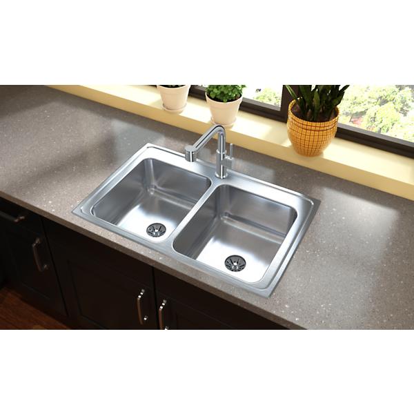 Elkay LR3321PD Lustertone® Classic Stainless Steel 33" x 21-1/4" x 7-7/8" Equal Double Bowl Drop-in Sink with Perfect Drain®