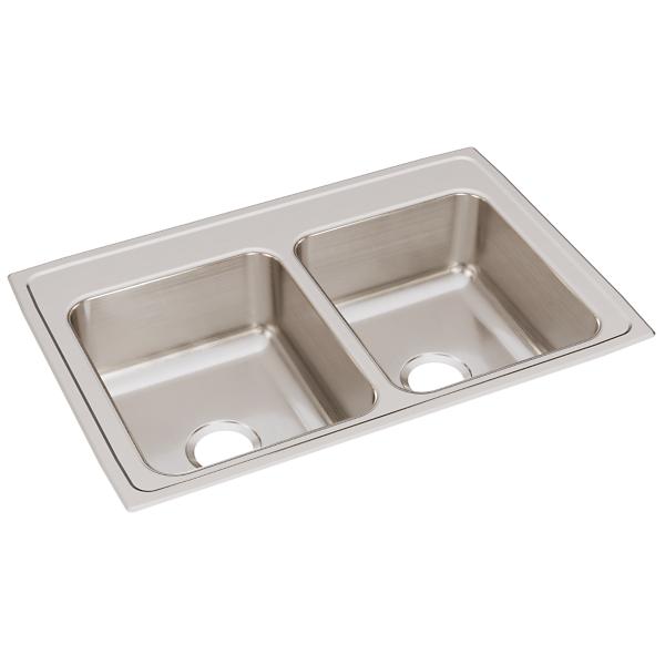 Elkay LRQ3322 Lustertone® Classic Stainless Steel 33" x 22" x 8-1/8" Equal Double Bowl Drop-in Sink with Quick-clip