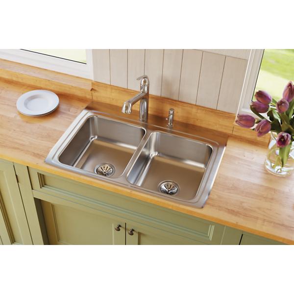 Elkay LR3322 Lustertone® Classic Stainless Steel 33" x 22" x 8-1/8" Equal Double Bowl Drop-in Sink