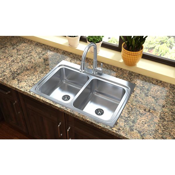 Elkay LR3322PD Lustertone® Classic Stainless Steel 33" x 22" x 8-1/8" Equal Double Bowl Drop-in Sink with Perfect Drain®