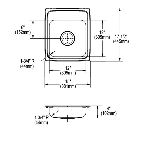Elkay LRAD151740 Lustertone® Classic Stainless Steel 15" x 17-1/2" x 4" Single Bowl Drop-in ADA Sink