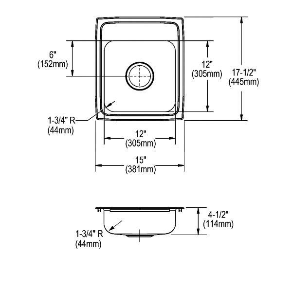 Elkay LRAD151745 Lustertone® Classic Stainless Steel 15" x 17-1/2" x 4-1/2" Single Bowl Drop-in ADA Sink