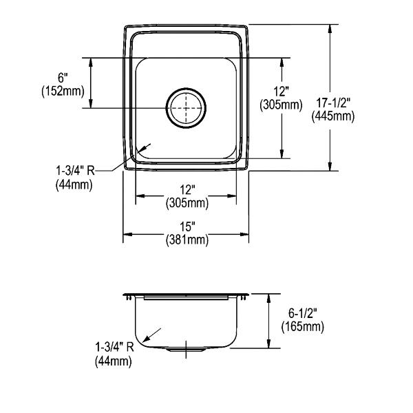 Elkay LRAD151765 Lustertone® Classic Stainless Steel 15" x 17-1/2" x 6-1/2" Single Bowl Drop-in ADA Sink
