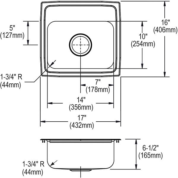 Elkay LRADQ171665 Lustertone® Classic Stainless Steel 17" x 16" x 6-1/2" Single Bowl Drop-in ADA Sink with Quick-clip