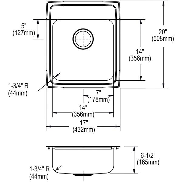 Elkay LRADQ172065 Lustertone® Classic Stainless Steel 17" x 20" x 6-1/2" Single Bowl Drop-in ADA Sink with Quick-clip