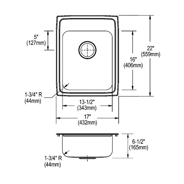 Elkay LRADQ172265 Lustertone® Classic Stainless Steel 17" x 22" x 6-1/2" Single Bowl Drop-in ADA Sink with Quick-clip