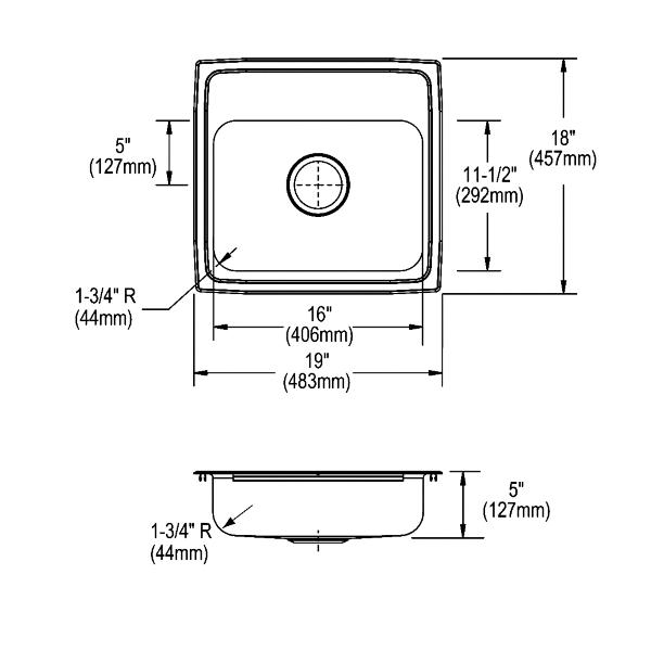 Elkay LRAD191850 Lustertone® Classic Stainless Steel 19" x 18" x 5" Single Bowl Drop-in ADA Sink
