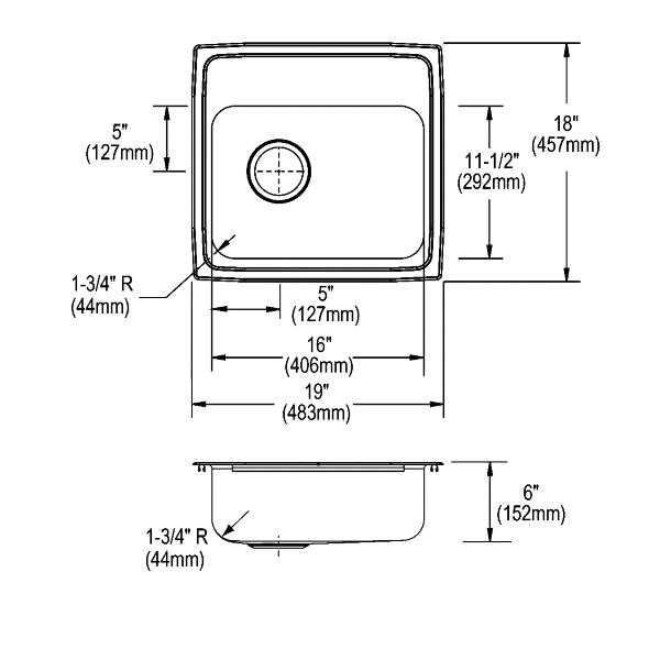 Elkay LRAD191860L Lustertone® Classic Stainless Steel 19" x 18" x 6" Single Bowl Drop-in ADA Sink with Left Drain