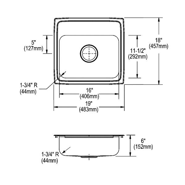 Elkay LRADQ191860 Lustertone® Classic Stainless Steel 19" x 18" x 6" Single Bowl Drop-in ADA Sink with Quick-clip