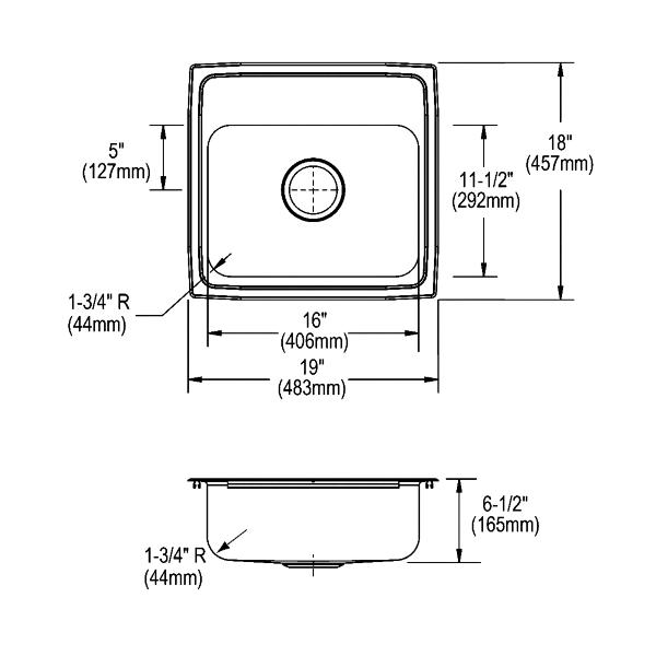 Elkay LRADQ191865 Lustertone® Classic Stainless Steel 19" x 18" x 6-1/2" Single Bowl Drop-in ADA Sink with Quick-clip