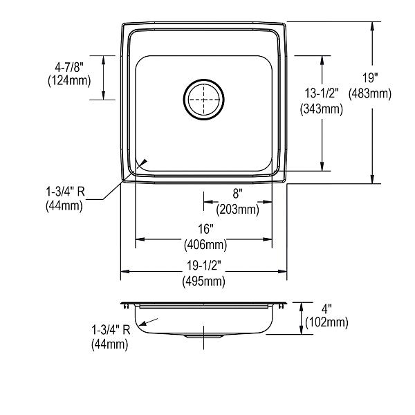 Elkay LRAD191940 Lustertone® Classic Stainless Steel 19-1/2" x 19" x 4" Single Bowl Drop-in ADA Sink