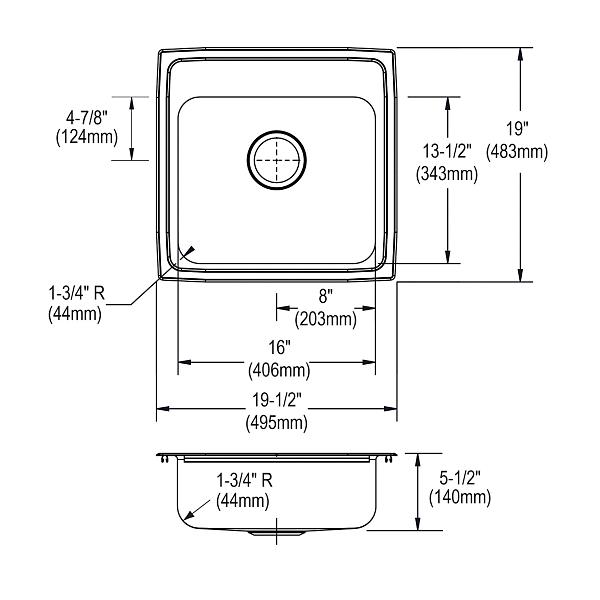 Elkay LRAD191955 Lustertone Classic Stainless Steel 19-1/2" x 19" x 5-1/2" Single Bowl Drop-in ADA Sink