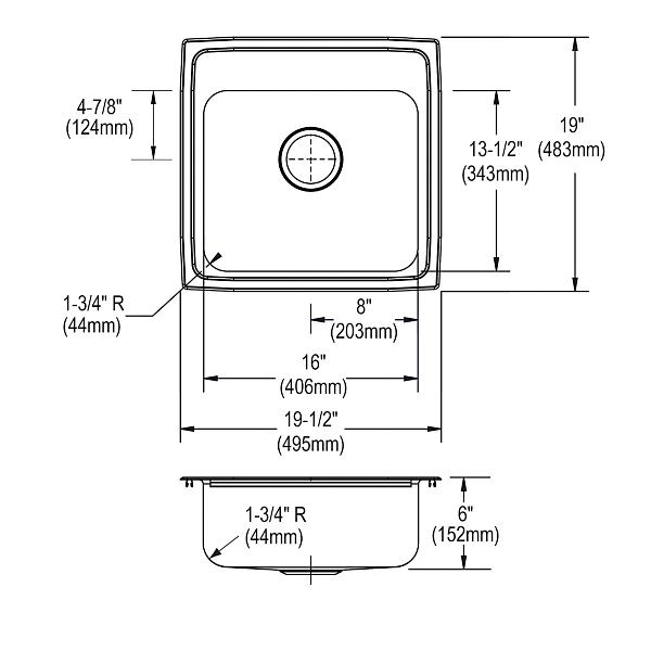 Elkay LRAD1919603-CU CuVerro® antimicrobial copper 19-1/2" x 19" x 6" 3-Hole Single Bowl Drop-in ADA Sink