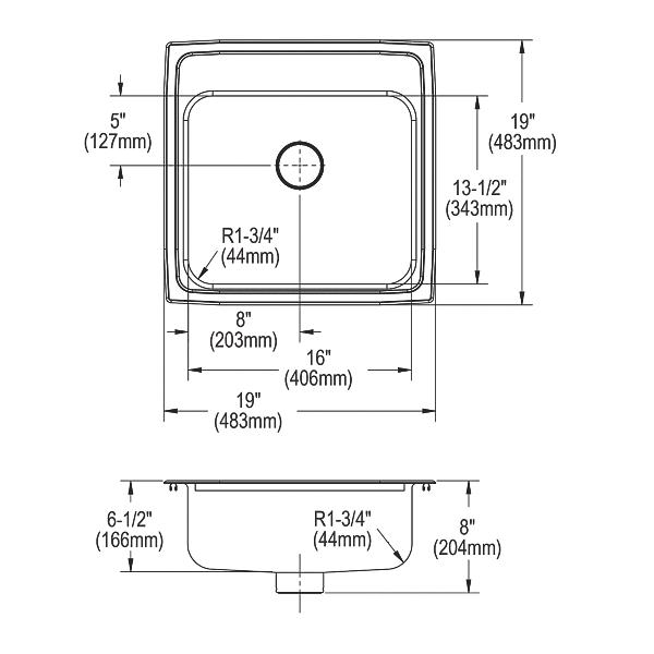 Elkay LRADQ191965PD Lustertone® Classic Stainless Steel 19-1/2" x 19" x 6-1/2" Single Bowl Drop-in ADA Sink with Perfect Drain® and Quick-clip
