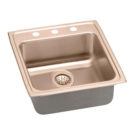 Elkay LRAD2022653-CU CuVerro® antimicrobial copper 19-1/2" x 22" x 6-1/2" 3-Hole Single Bowl Drop-in ADA Sink