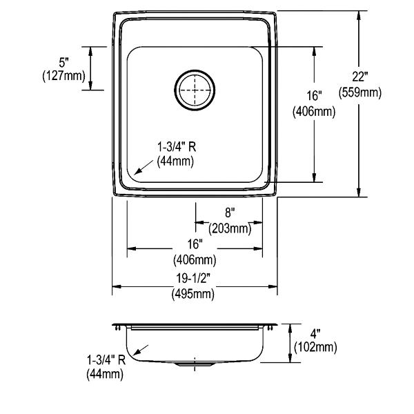 Elkay LRAD202240 Lustertone® Classic Stainless Steel 19-1/2" x 22" x 4" Single Bowl Drop-in ADA Sink
