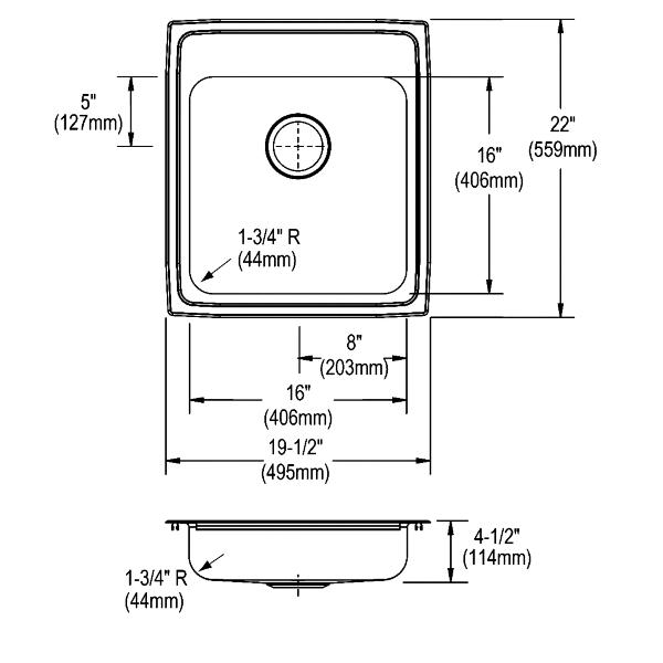 Elkay LRAD202245 Lustertone® Classic Stainless Steel 19-1/2" x 22" x 4-1/2" Single Bowl Drop-in ADA Sink