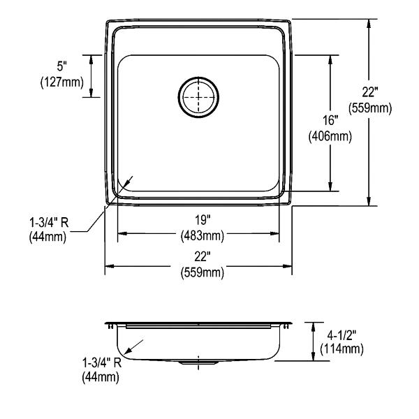 Elkay LRAD222245 Lustertone® Classic Stainless Steel 22" x 22" x 4-1/2" Single Bowl Drop-in ADA Sink