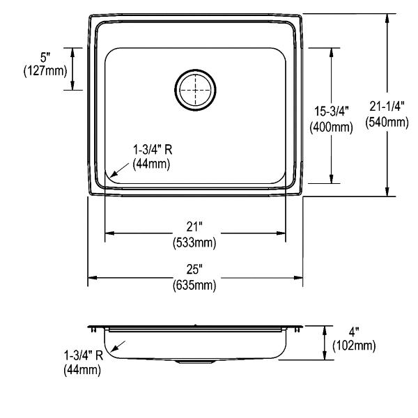 Elkay LRAD2521403-CU CuVerro® antimicrobial copper 25" x 21-1/4" x 4" 3-Hole Single Bowl Drop-in ADA Sink