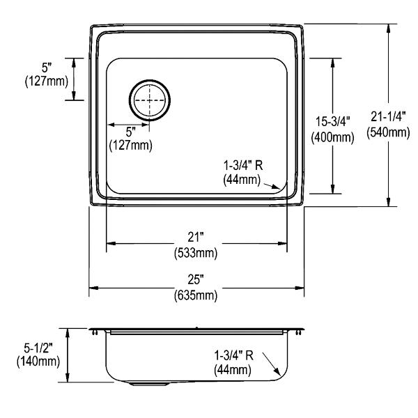 Elkay LRAD252155L3 Lustertone® Classic Stainless Steel 25" x 21-1/4" x 5-1/2" Single Bowl Drop-in ADA Sink