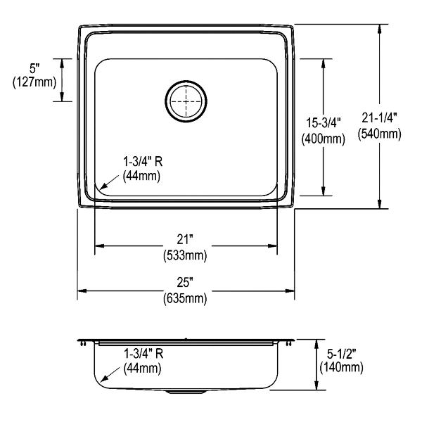 Elkay LRAD252155 Lustertone Classic Stainless Steel 25" x 21-1/4" x 5-1/2" Single Bowl Drop-in ADA Sink