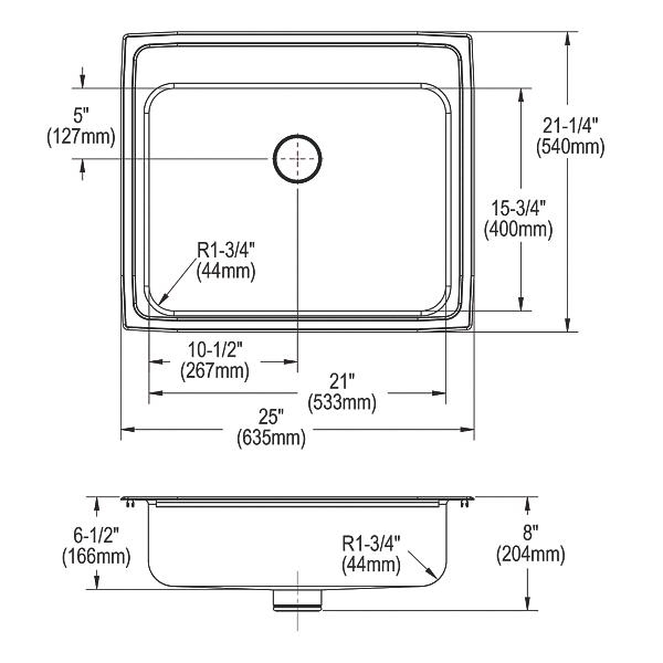 Elkay LRAD252165PD Lustertone® Classic Stainless Steel 25" x 21-1/4" x 6-1/2" Single Bowl Drop-in ADA Sink with Perfect Drain®