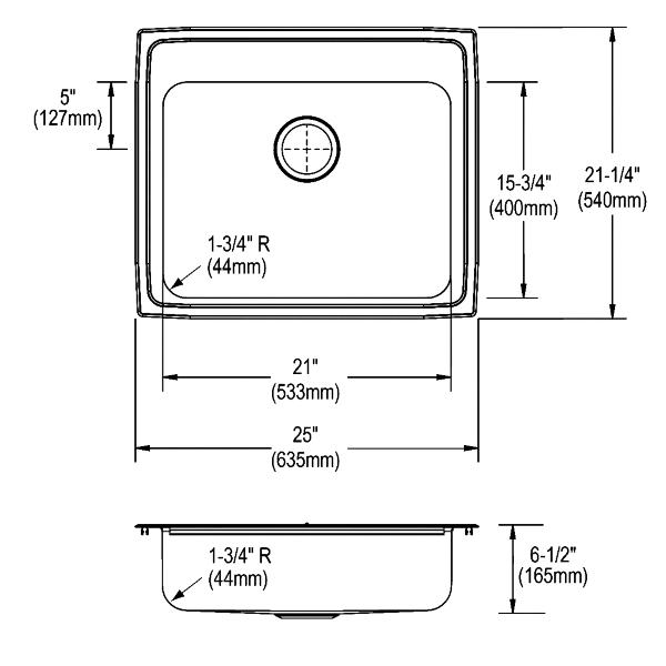 Elkay LRAD2521651-CU CuVerro® antimicrobial copper 25" x 21-1/4" x 6-1/2" 1-Hole Single Bowl Drop-in ADA Sink